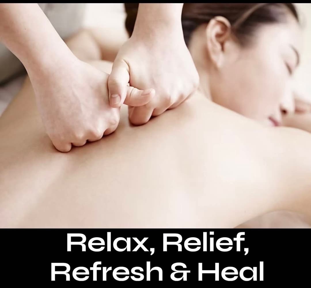Relax, Relief, Refresh & Heal - massage therapist relieving tension in a client's upper back